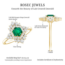 Load image into Gallery viewer, Lab Grown Emerald and Diamond Vintage Engagement Ring in Silver