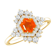 Load image into Gallery viewer, Sterling Silver Fire Opal Diamond Vintage Engagement Ring