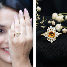 Load image into Gallery viewer, Sterling Silver Fire Opal Diamond Vintage Engagement Ring