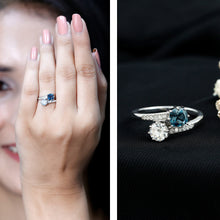 Load image into Gallery viewer, London Blue Topaz Designer Two Stone Engagement Ring in Silver