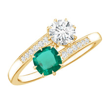 Load image into Gallery viewer, Lab Created Emerald and Moissanite Two Stone Engagement Ring in Silver