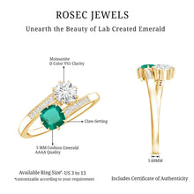 Load image into Gallery viewer, Lab Created Emerald and Moissanite Two Stone Engagement Ring in Silver