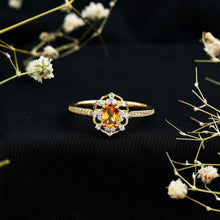 Load image into Gallery viewer, Genuine Citrine Vintage Engagement Ring in Gold Plated Silver