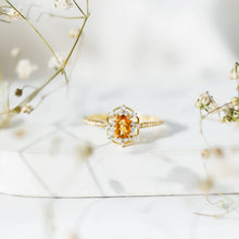 Load image into Gallery viewer, Genuine Citrine Vintage Engagement Ring in Gold Plated Silver