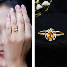 Load image into Gallery viewer, Genuine Citrine Vintage Engagement Ring in Gold Plated Silver