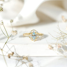 Load image into Gallery viewer, Genuine Sky Blue Topaz Vintage Engagement Ring in Gold Plated Silver