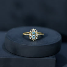 Load image into Gallery viewer, Genuine Sky Blue Topaz Vintage Engagement Ring in Gold Plated Silver
