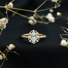 Load image into Gallery viewer, Genuine Sky Blue Topaz Vintage Engagement Ring in Gold Plated Silver
