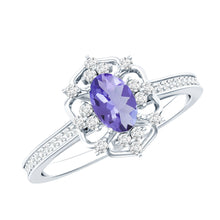 Load image into Gallery viewer, Vintage Looking Tanzanite and Diamond Oval Engagement Ring
