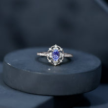 Load image into Gallery viewer, Vintage Looking Tanzanite and Diamond Oval Engagement Ring