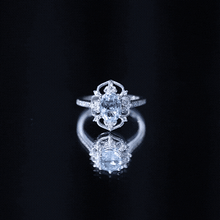 Load image into Gallery viewer, Vintage Style Aquamarine and Diamond Engagement Ring in Gold Plated Silver