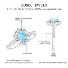Load image into Gallery viewer, Vintage Style Aquamarine and Diamond Engagement Ring in Gold Plated Silver