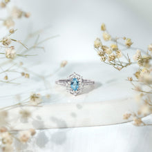 Load image into Gallery viewer, Vintage Style Aquamarine and Diamond Engagement Ring in Gold Plated Silver