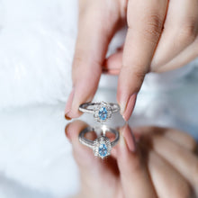 Load image into Gallery viewer, Vintage Style Aquamarine and Diamond Engagement Ring in Gold Plated Silver