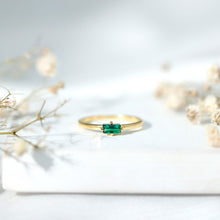 Load image into Gallery viewer, Baguette Cut Lab Emerald Solitaire Promise Ring in East West Style