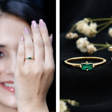 Load image into Gallery viewer, Baguette Cut Lab Emerald Solitaire Promise Ring in East West Style