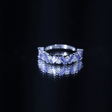 Load image into Gallery viewer, Baguette Cut Tanzanite and Diamond Half Eternity Stackable Ring
