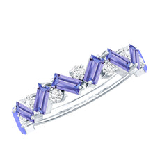 Load image into Gallery viewer, Baguette Cut Tanzanite and Diamond Half Eternity Stackable Ring