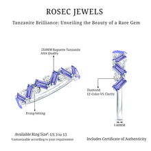 Load image into Gallery viewer, Baguette Cut Tanzanite and Diamond Half Eternity Stackable Ring