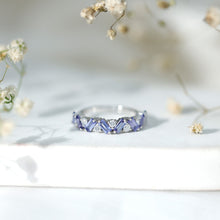 Load image into Gallery viewer, Baguette Cut Tanzanite and Diamond Half Eternity Stackable Ring