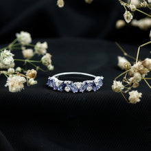 Load image into Gallery viewer, Baguette Cut Tanzanite and Diamond Half Eternity Stackable Ring