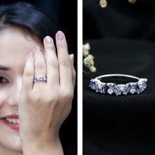Load image into Gallery viewer, Baguette Cut Tanzanite and Diamond Half Eternity Stackable Ring