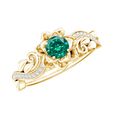 Load image into Gallery viewer, Lab Created Emerald and Diamond Flower Engagement Ring in Silver