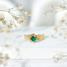 Load image into Gallery viewer, Lab Created Emerald and Diamond Flower Engagement Ring in Silver