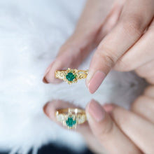 Load image into Gallery viewer, Lab Created Emerald and Diamond Flower Engagement Ring in Silver