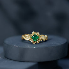 Load image into Gallery viewer, Lab Created Emerald and Diamond Flower Engagement Ring in Silver