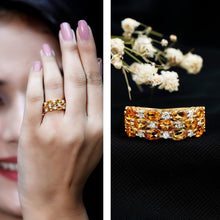 Load image into Gallery viewer, Certified Citrine Wide Wedding Band in Gold Plated Silver