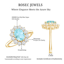 Load image into Gallery viewer, Genuine 1 Carat Sky Blue Topaz Oval Engagement Ring with Certificate