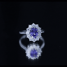 Load image into Gallery viewer, Genuine 1.3 Carat Oval Cut Tanzanite Huge Engagement Ring in Silver