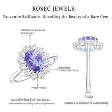 Load image into Gallery viewer, Genuine 1.3 Carat Oval Cut Tanzanite Huge Engagement Ring in Silver