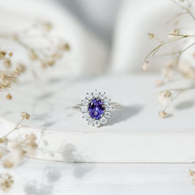 Load image into Gallery viewer, Genuine 1.3 Carat Oval Cut Tanzanite Huge Engagement Ring in Silver