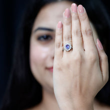 Load image into Gallery viewer, Genuine 1.3 Carat Oval Cut Tanzanite Huge Engagement Ring in Silver