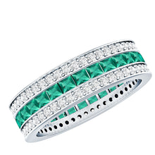 Load image into Gallery viewer, Certified Lab Grown Emerald 3 Row Eternity Wedding Band