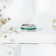 Load image into Gallery viewer, Certified Lab Grown Emerald 3 Row Eternity Wedding Band