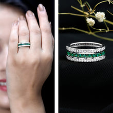 Load image into Gallery viewer, Certified Lab Grown Emerald 3 Row Eternity Wedding Band