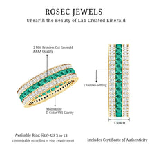 Load image into Gallery viewer, Three Row Lab Created Emerald and Moissanite Wedding Band