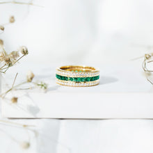 Load image into Gallery viewer, Certified Lab Grown Emerald 3 Row Eternity Wedding Band