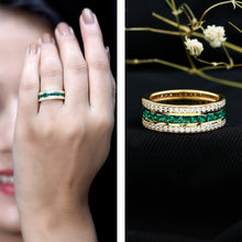Load image into Gallery viewer, Three Row Lab Created Emerald and Moissanite Wedding Band