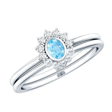 Load image into Gallery viewer, Natural Oval Cut Aquamarine Wedding Ring Set with Diamond Halo