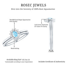 Load image into Gallery viewer, Natural Oval Cut Aquamarine Wedding Ring Set with Diamond Halo