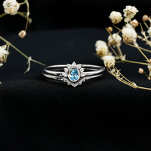 Load image into Gallery viewer, Natural Oval Cut Aquamarine Wedding Ring Set with Diamond Halo