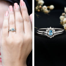 Load image into Gallery viewer, Natural Oval Cut Aquamarine Wedding Ring Set with Diamond Halo