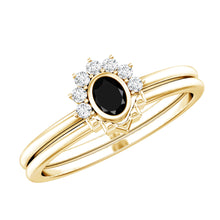 Load image into Gallery viewer, Genuine Black Onyx and Diamond Promise Ring Set in Yellow Gold Plated Silver