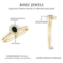 Load image into Gallery viewer, Genuine Black Onyx and Diamond Promise Ring Set in Yellow Gold Plated Silver