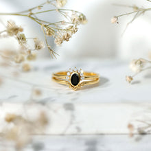 Load image into Gallery viewer, Genuine Black Onyx and Diamond Promise Ring Set in Yellow Gold Plated Silver