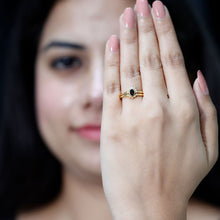 Load image into Gallery viewer, Genuine Black Onyx and Diamond Promise Ring Set in Yellow Gold Plated Silver
